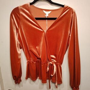 LC Lauren Conrad NWT Velvet Velour Faux Wrap Long Sleeve Top Sz XS Party Event